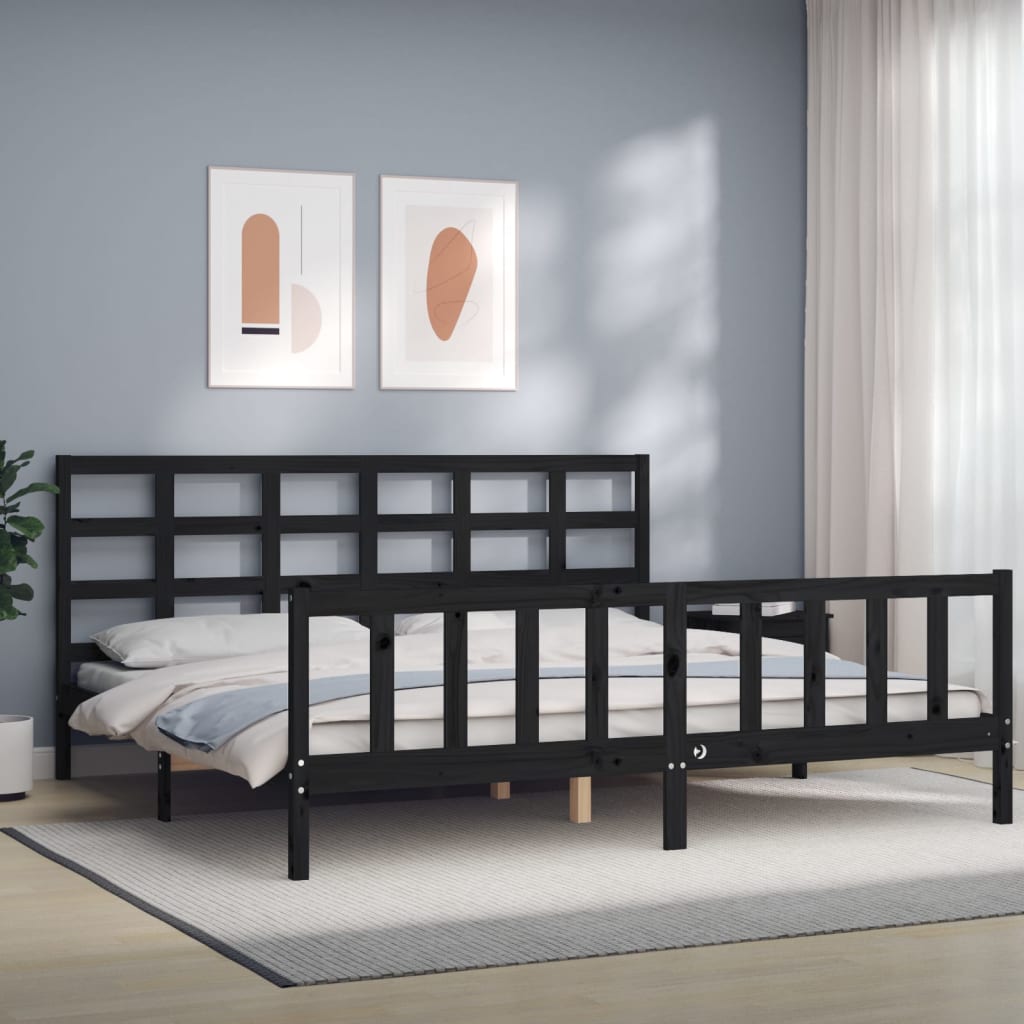 Okvir za krevet s uzglavljem crni 200 x 200 cm od masivnog drva