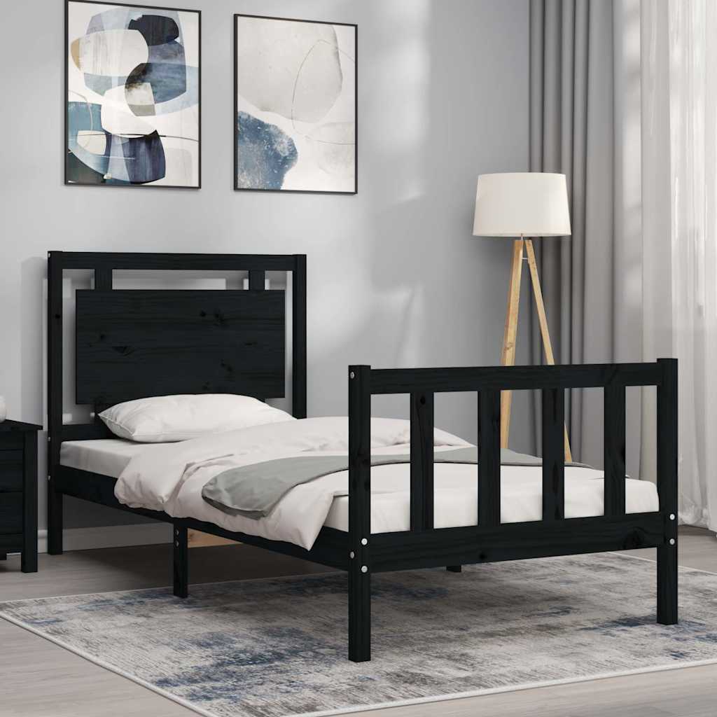 Okvir kreveta s uzglavljem crni jednokrevetni masivno drvo