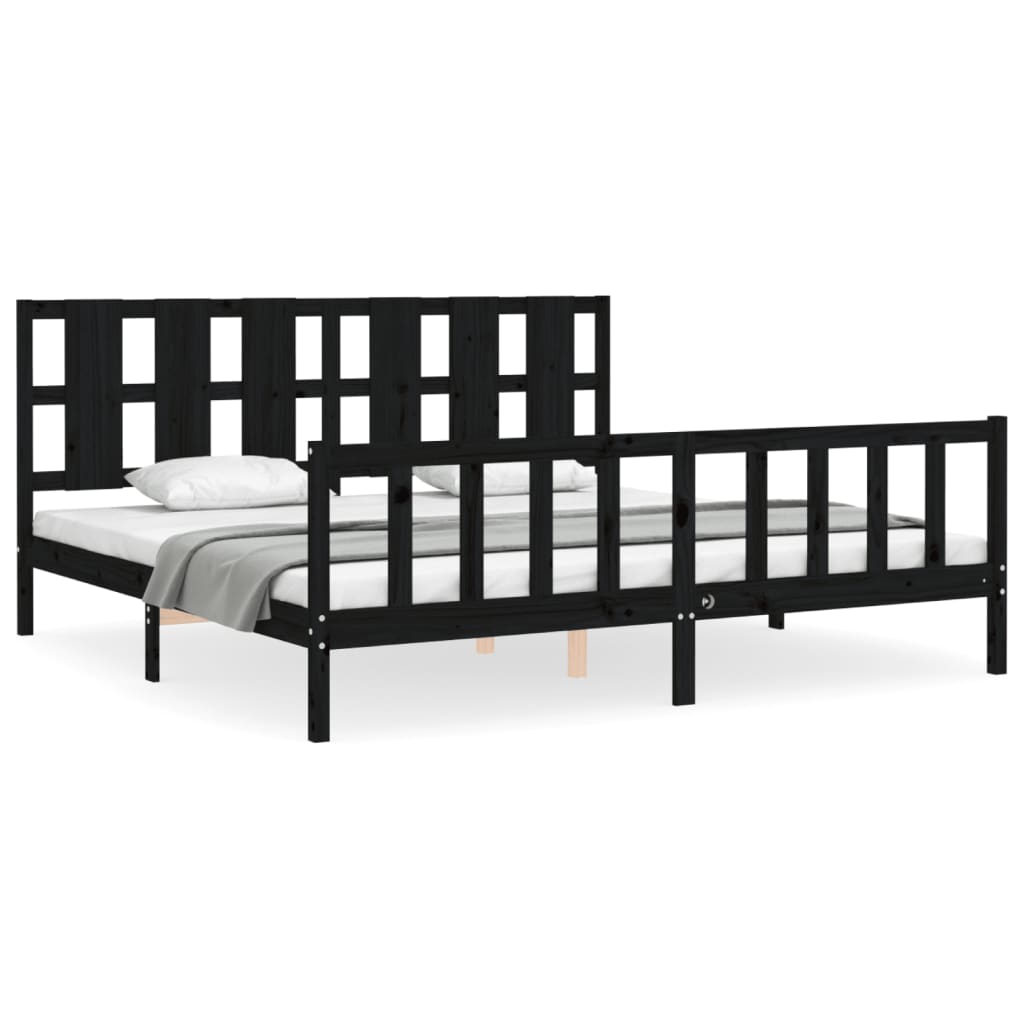 Okvir za krevet s uzglavljem crni 200 x 200 cm od masivnog drva