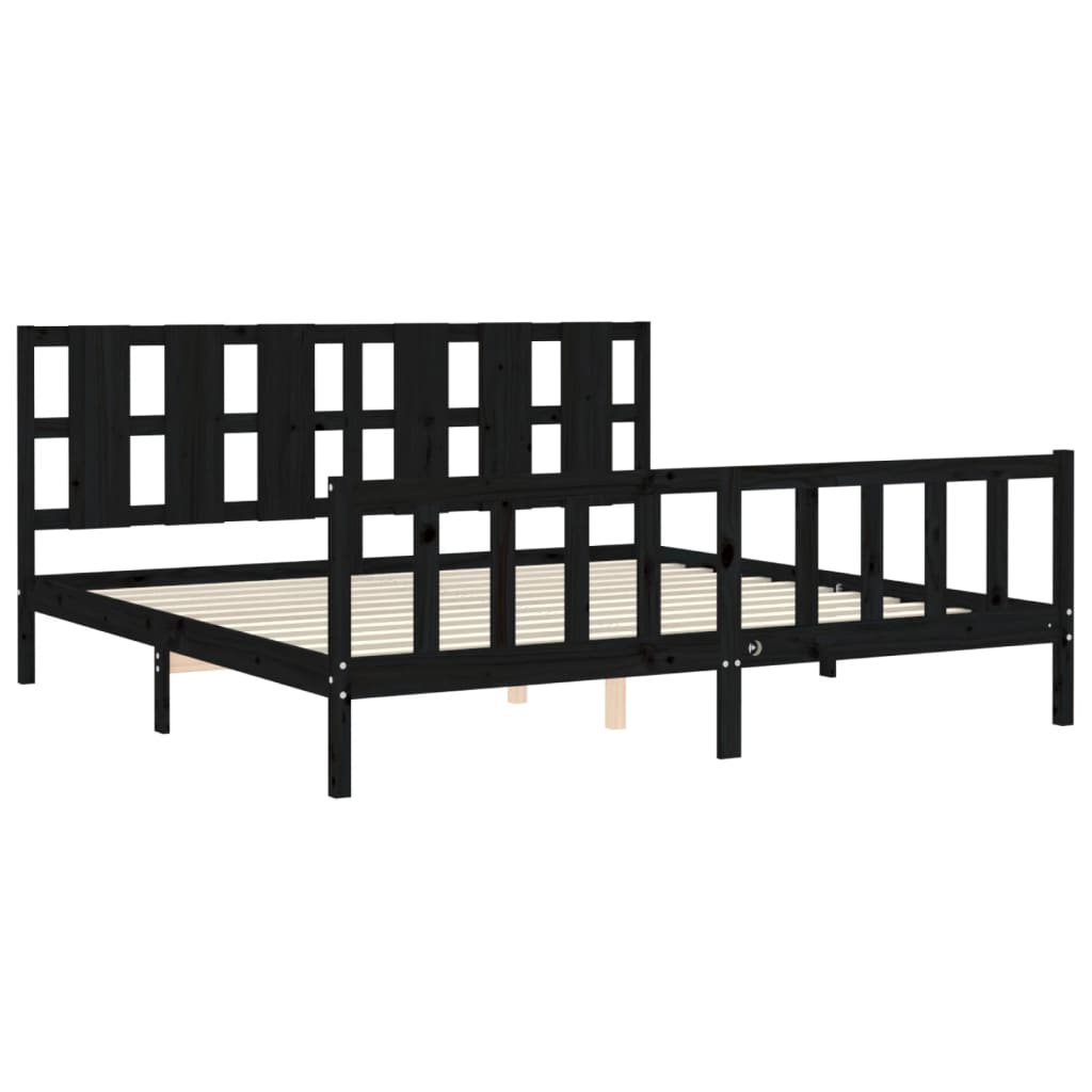 Okvir za krevet s uzglavljem crni 200 x 200 cm od masivnog drva