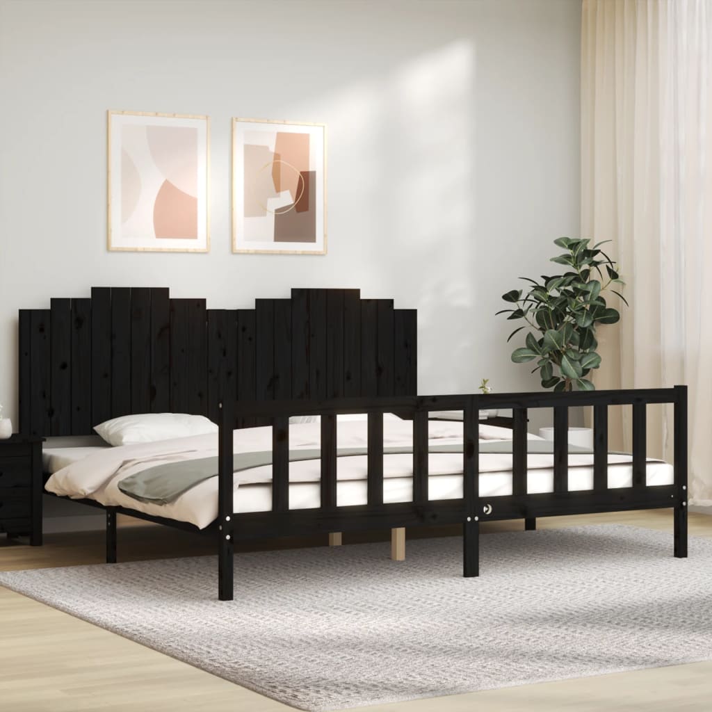 Okvir za krevet s uzglavljem crni 200 x 200 cm od masivnog drva