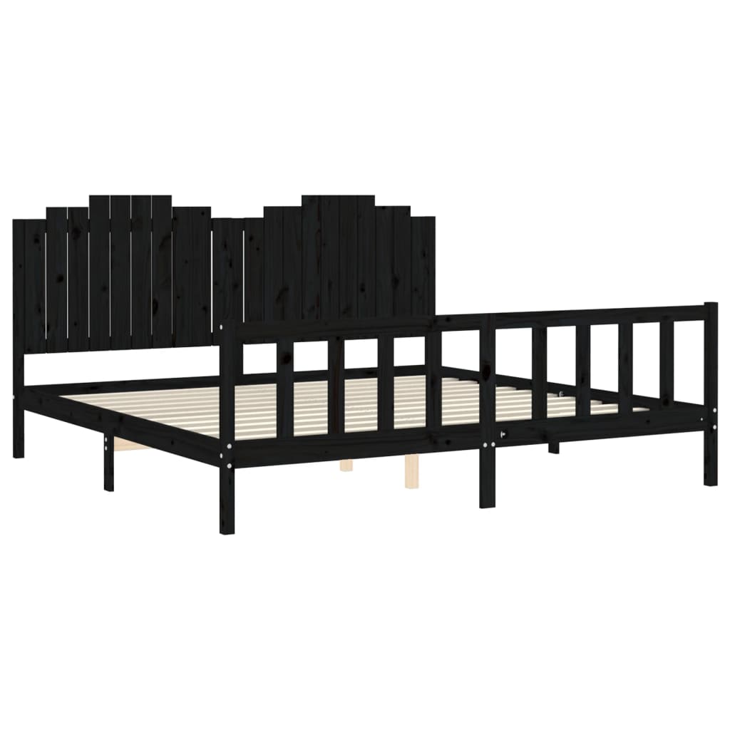 Okvir za krevet s uzglavljem crni 200 x 200 cm od masivnog drva
