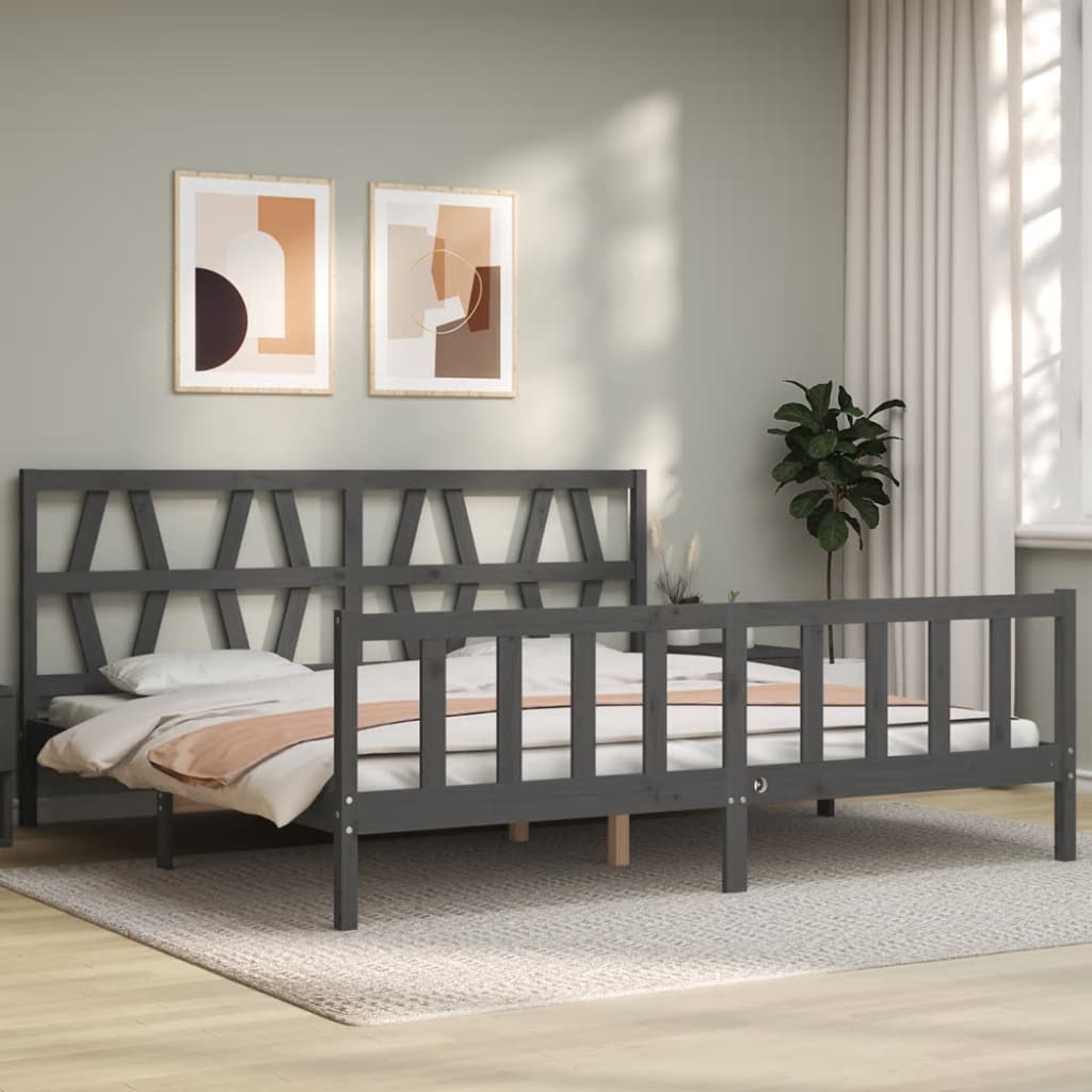 Okvir za krevet s uzglavljem sivi 200 x 200 cm od masivnog drva