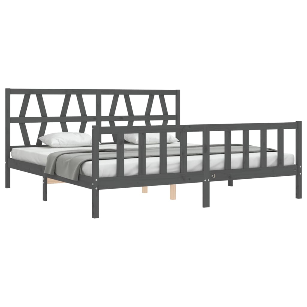 Okvir za krevet s uzglavljem sivi 200 x 200 cm od masivnog drva