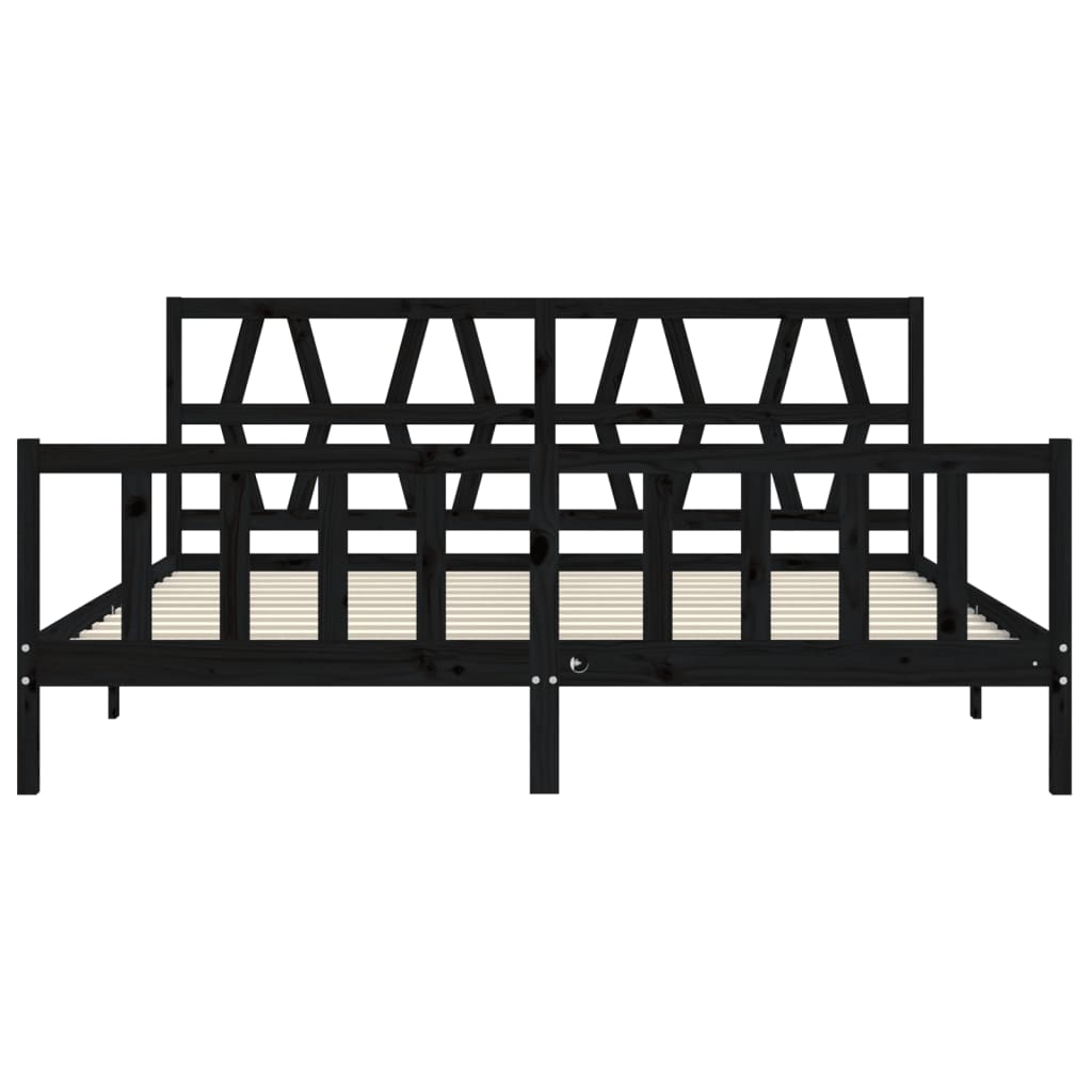 Okvir za krevet s uzglavljem crni 200 x 200 cm od masivnog drva