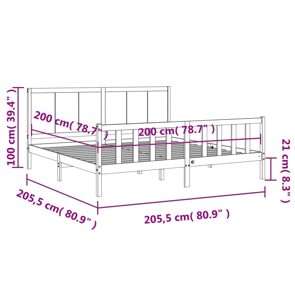 Okvir za krevet s uzglavljem crni 200 x 200 cm od masivnog drva