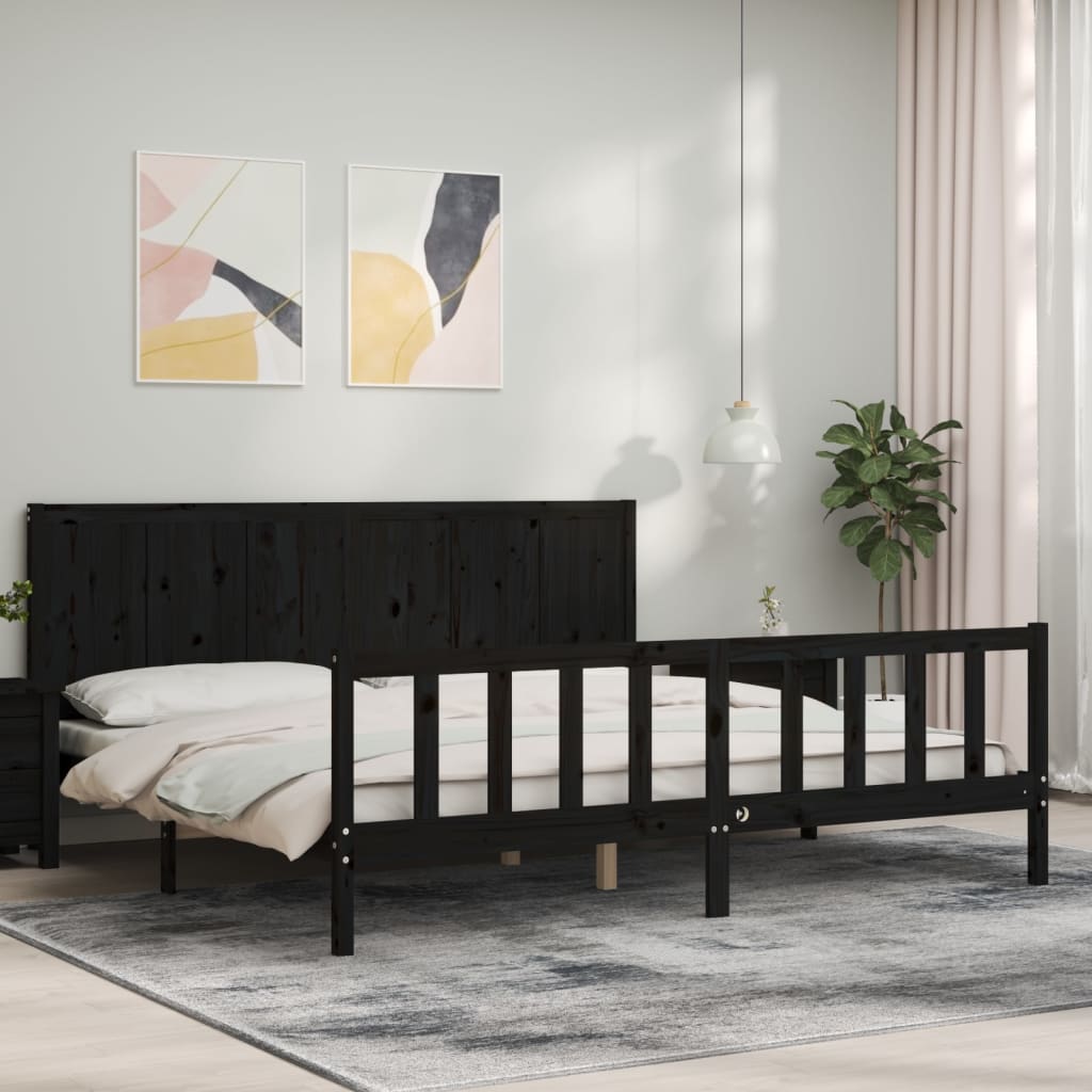 Okvir za krevet s uzglavljem crni 200 x 200 cm od masivnog drva