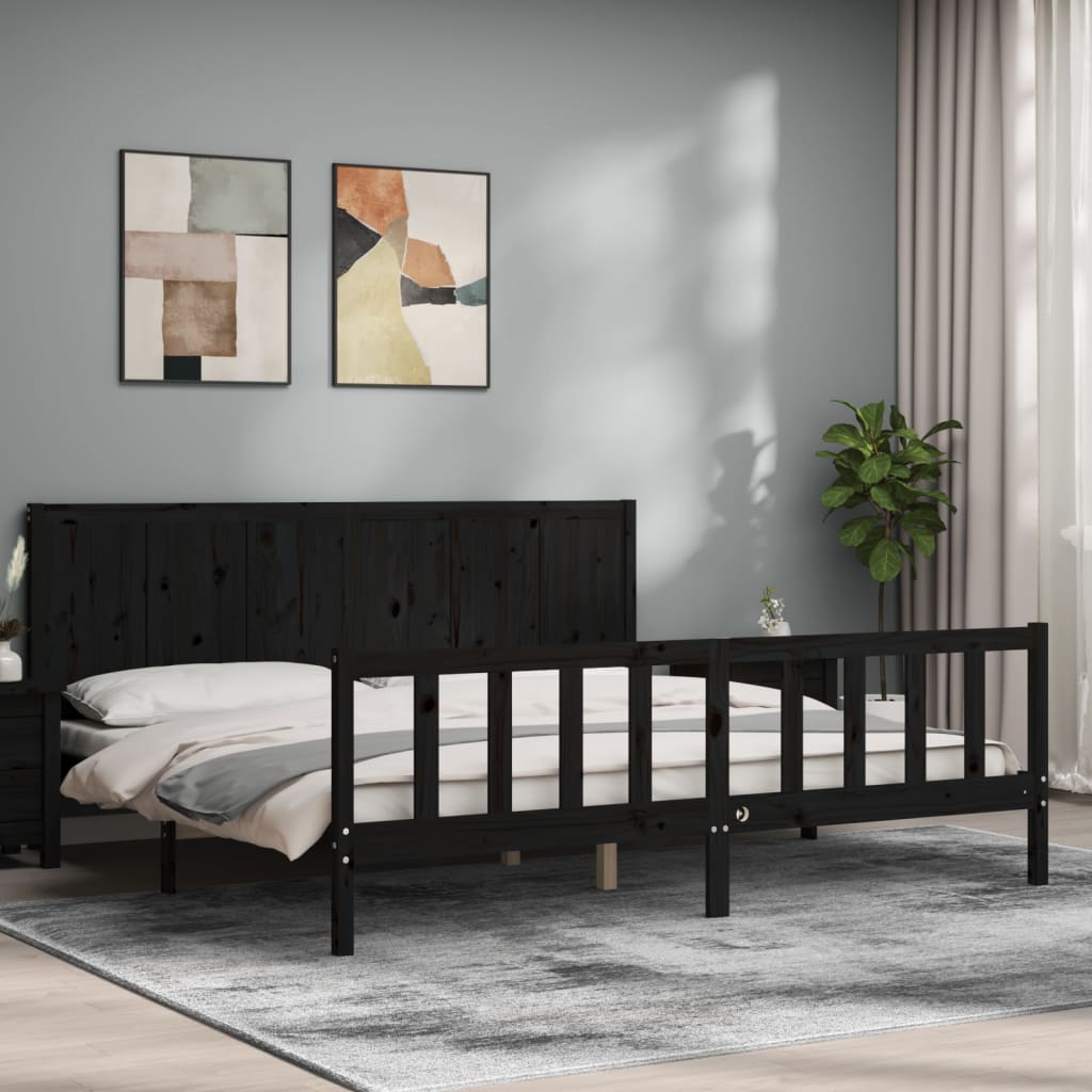 Okvir za krevet s uzglavljem crni 200 x 200 cm od masivnog drva