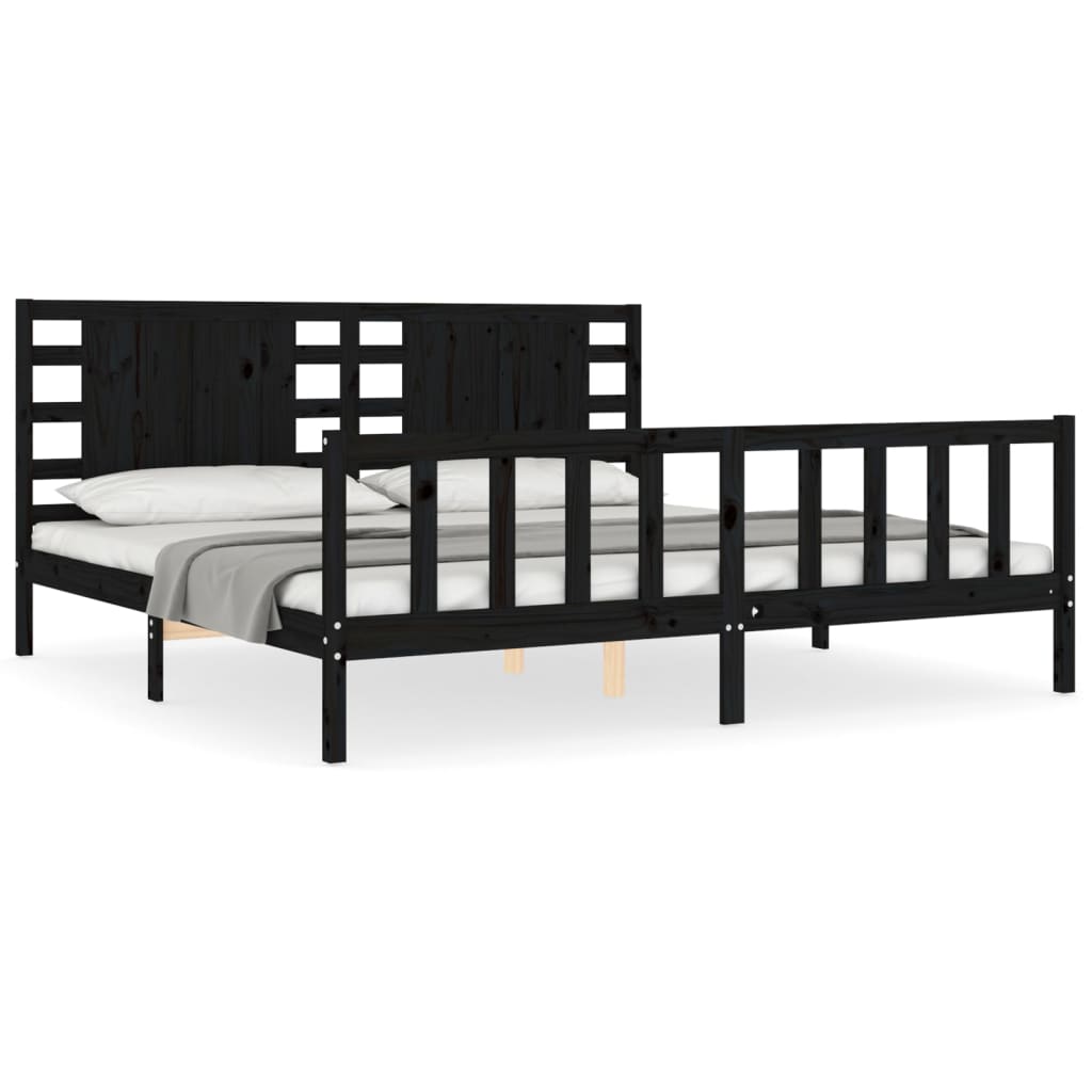 Okvir za krevet s uzglavljem crni 200 x 200 cm od masivnog drva