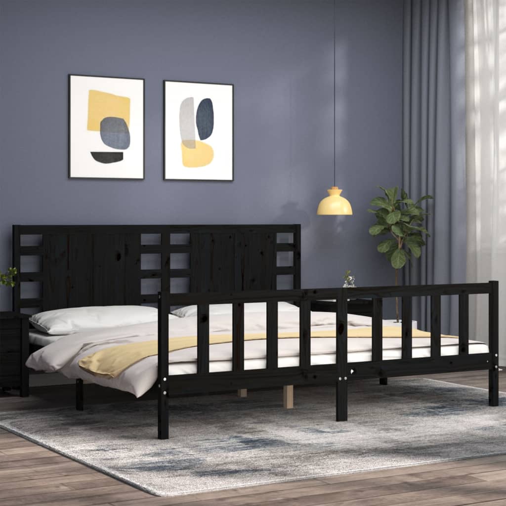 Okvir za krevet s uzglavljem crni 200 x 200 cm od masivnog drva
