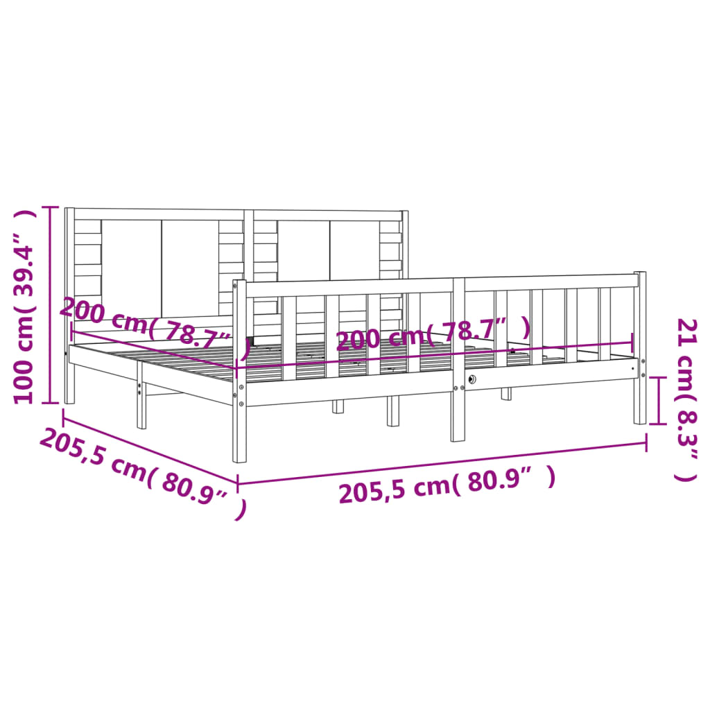 Okvir za krevet s uzglavljem crni 200 x 200 cm od masivnog drva