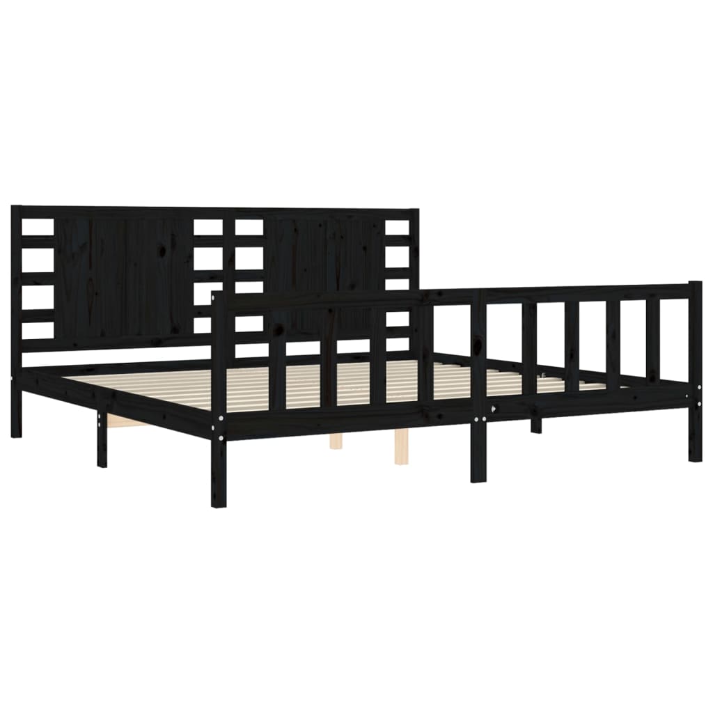 Okvir za krevet s uzglavljem crni 200 x 200 cm od masivnog drva