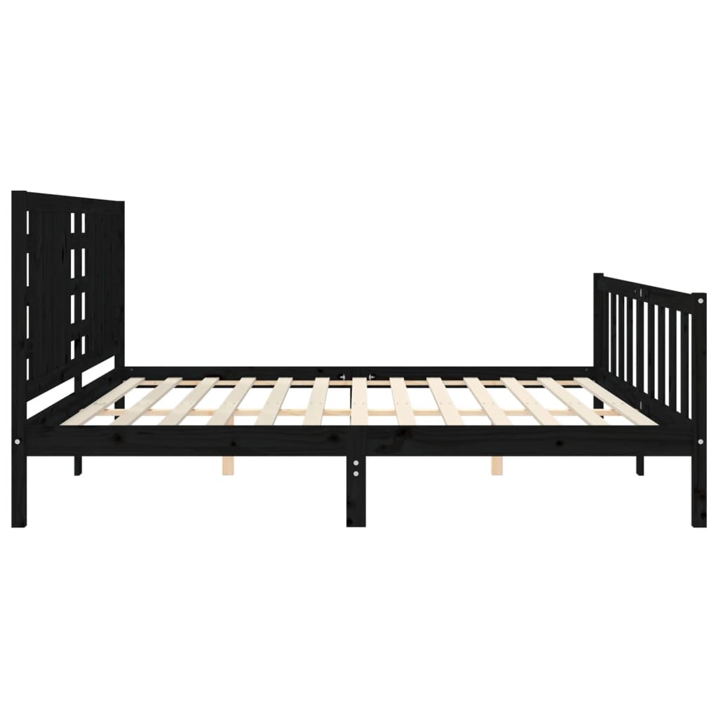 Okvir za krevet s uzglavljem crni 200 x 200 cm od masivnog drva