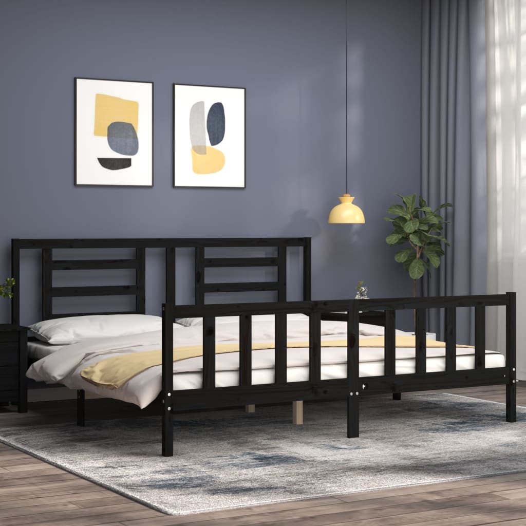 Okvir za krevet s uzglavljem crni 200 x 200 cm od masivnog drva
