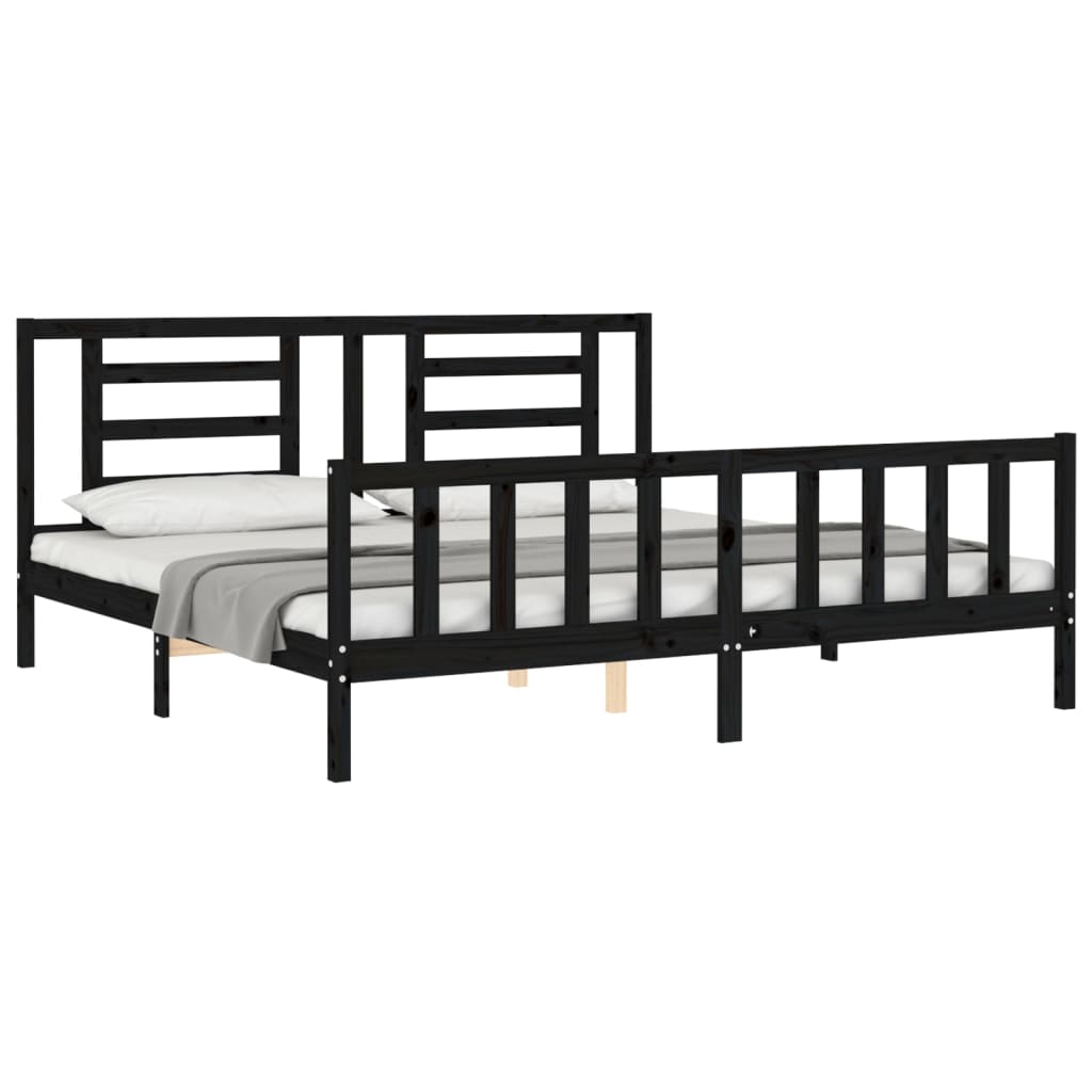 Okvir za krevet s uzglavljem crni 200 x 200 cm od masivnog drva