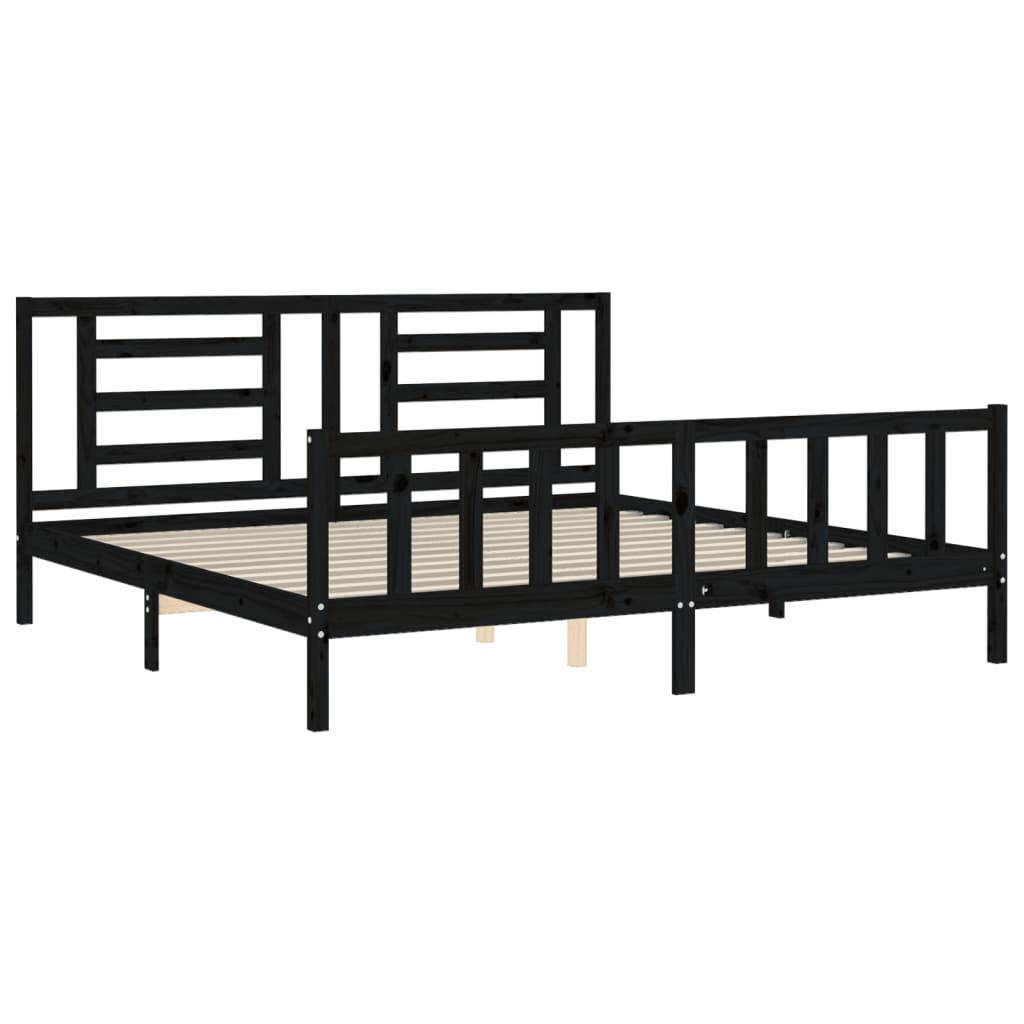 Okvir za krevet s uzglavljem crni 200 x 200 cm od masivnog drva