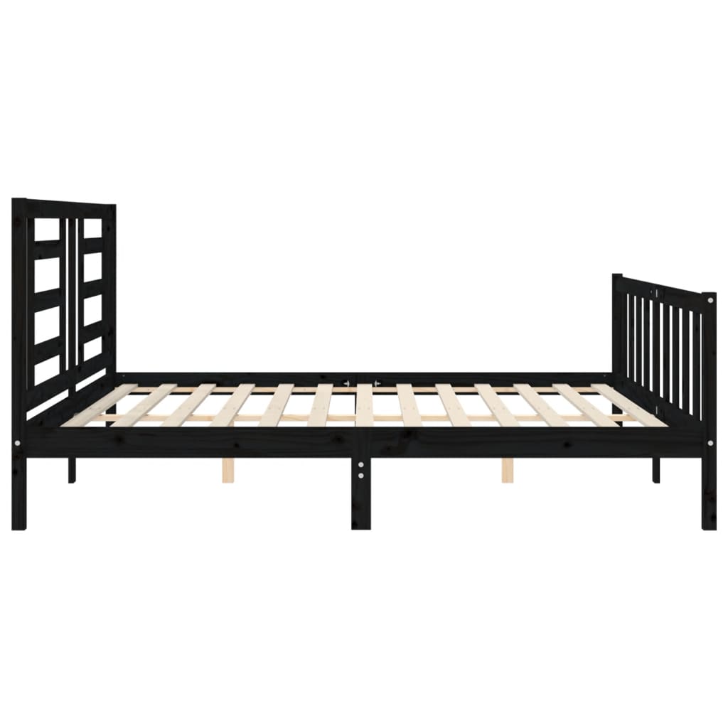 Okvir za krevet s uzglavljem crni 200 x 200 cm od masivnog drva