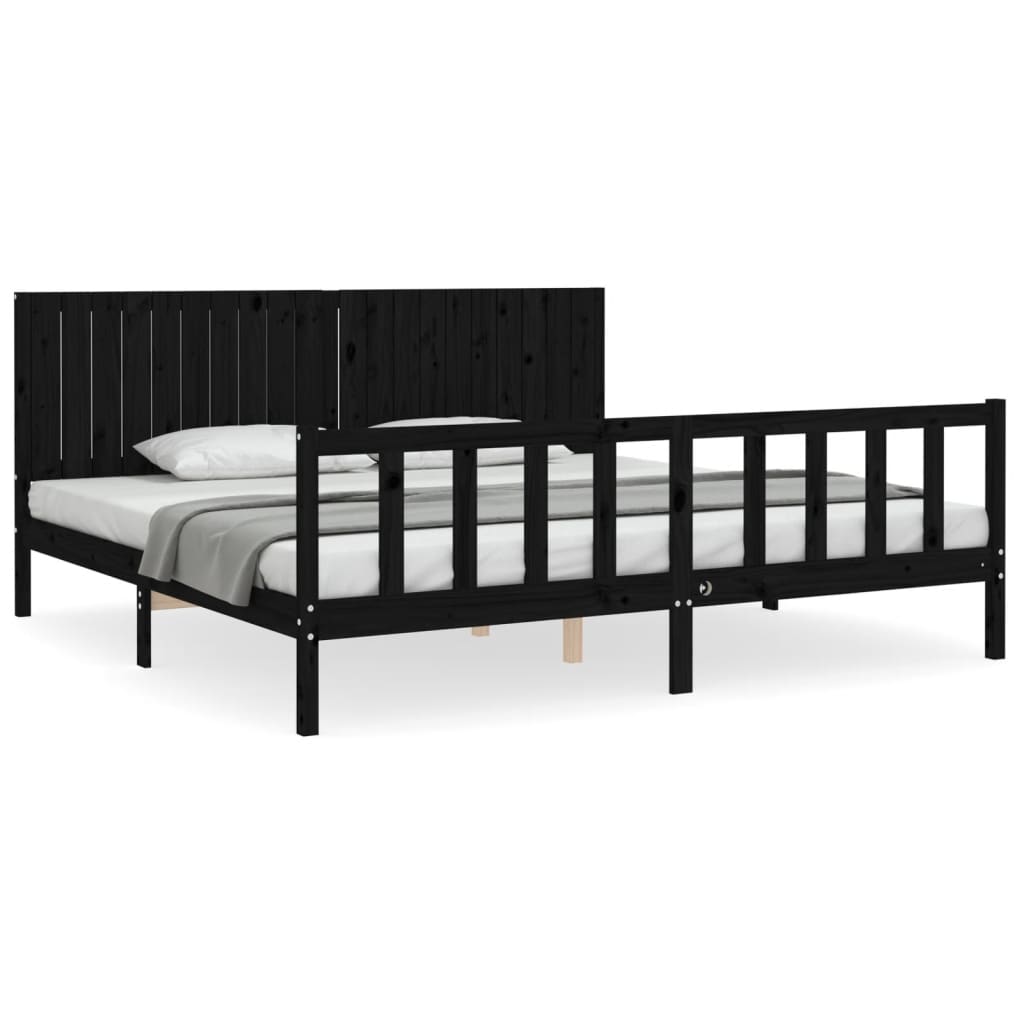 Okvir za krevet s uzglavljem crni 200 x 200 cm od masivnog drva