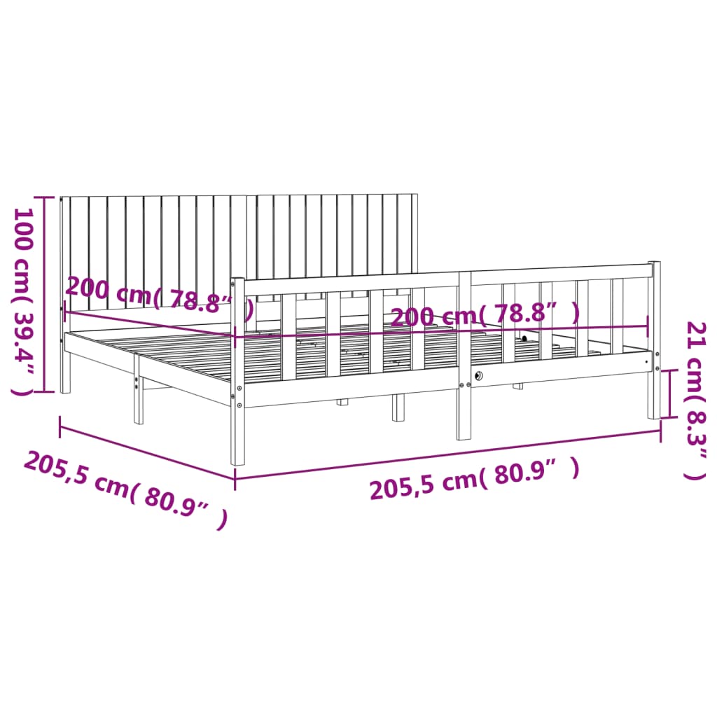 Okvir za krevet s uzglavljem crni 200 x 200 cm od masivnog drva