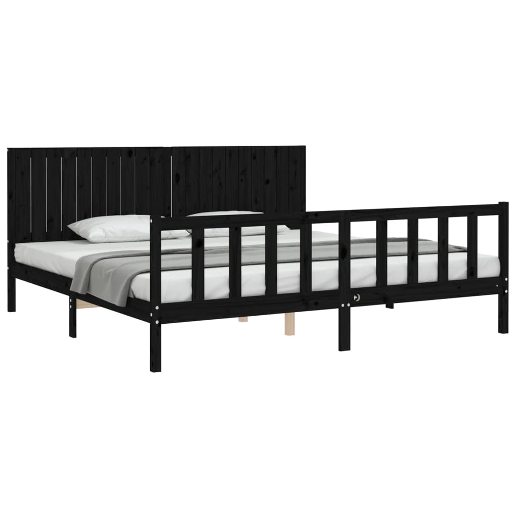 Okvir za krevet s uzglavljem crni 200 x 200 cm od masivnog drva