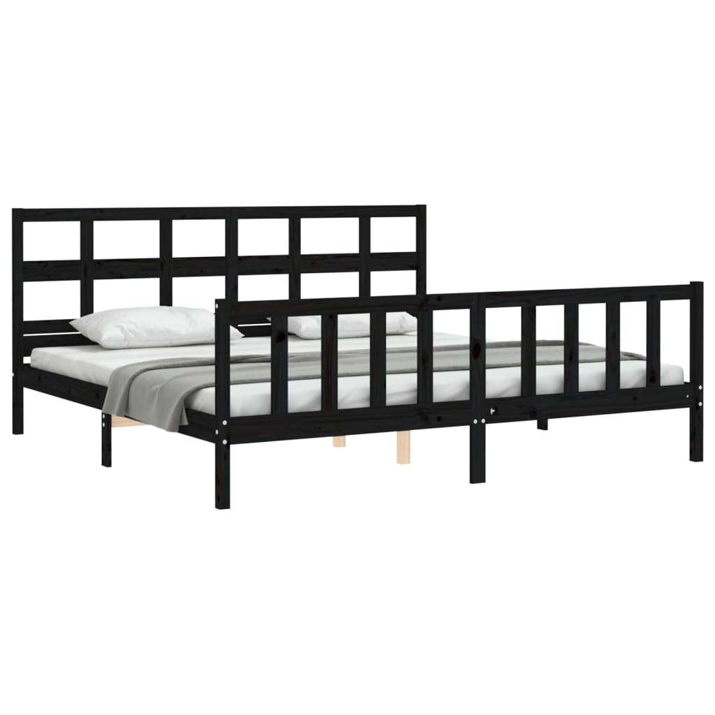 Okvir za krevet s uzglavljem crni 200 x 200 cm od masivnog drva