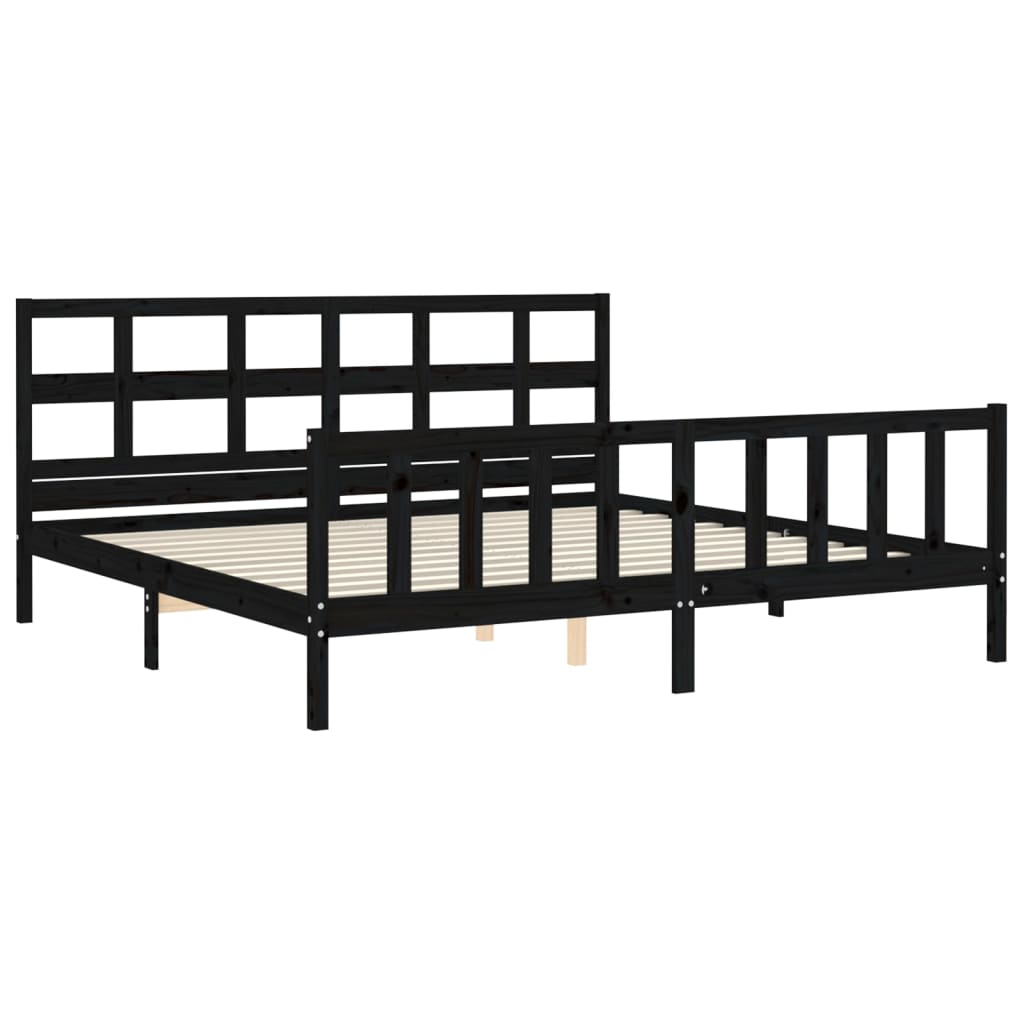 Okvir za krevet s uzglavljem crni 200 x 200 cm od masivnog drva