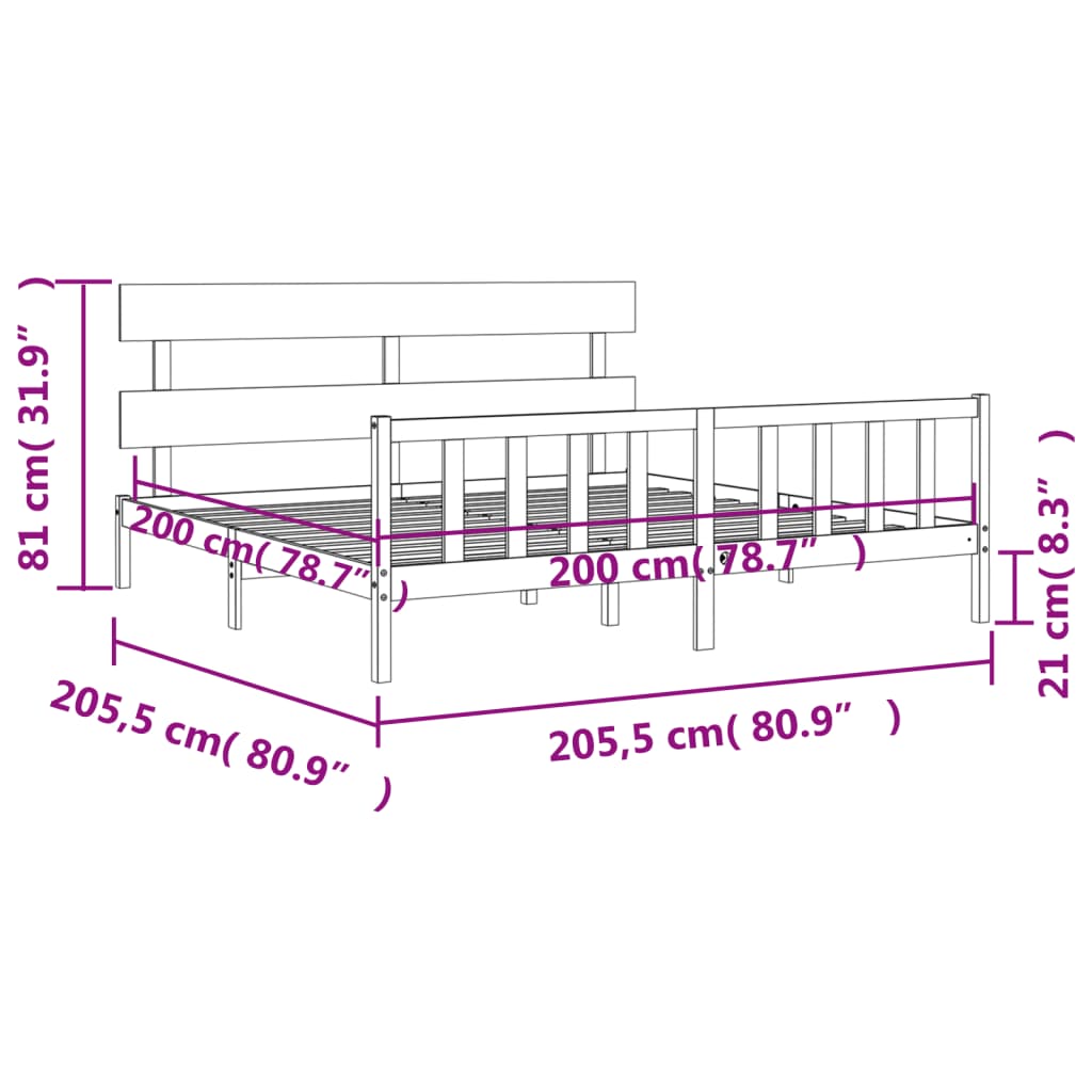 Okvir za krevet s uzglavljem crni 200 x 200 cm od masivnog drva