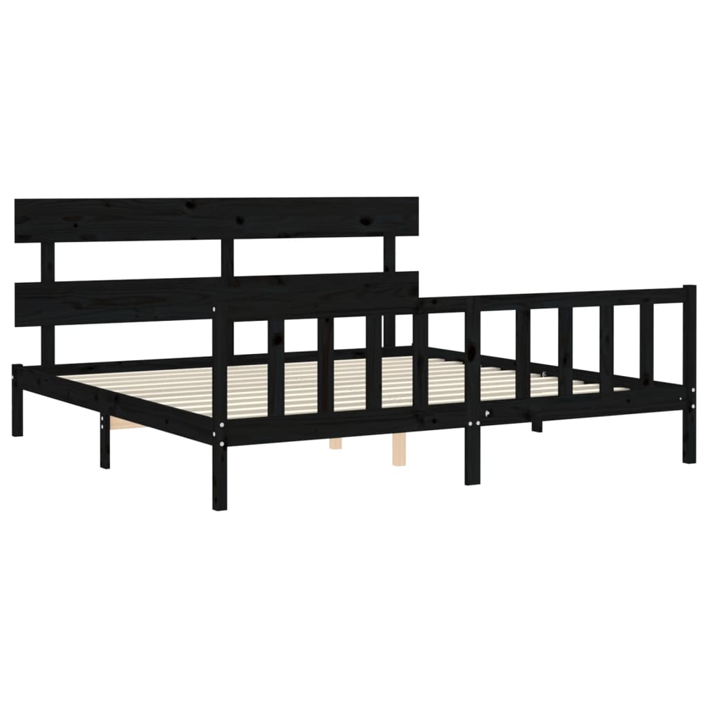 Okvir za krevet s uzglavljem crni 200 x 200 cm od masivnog drva