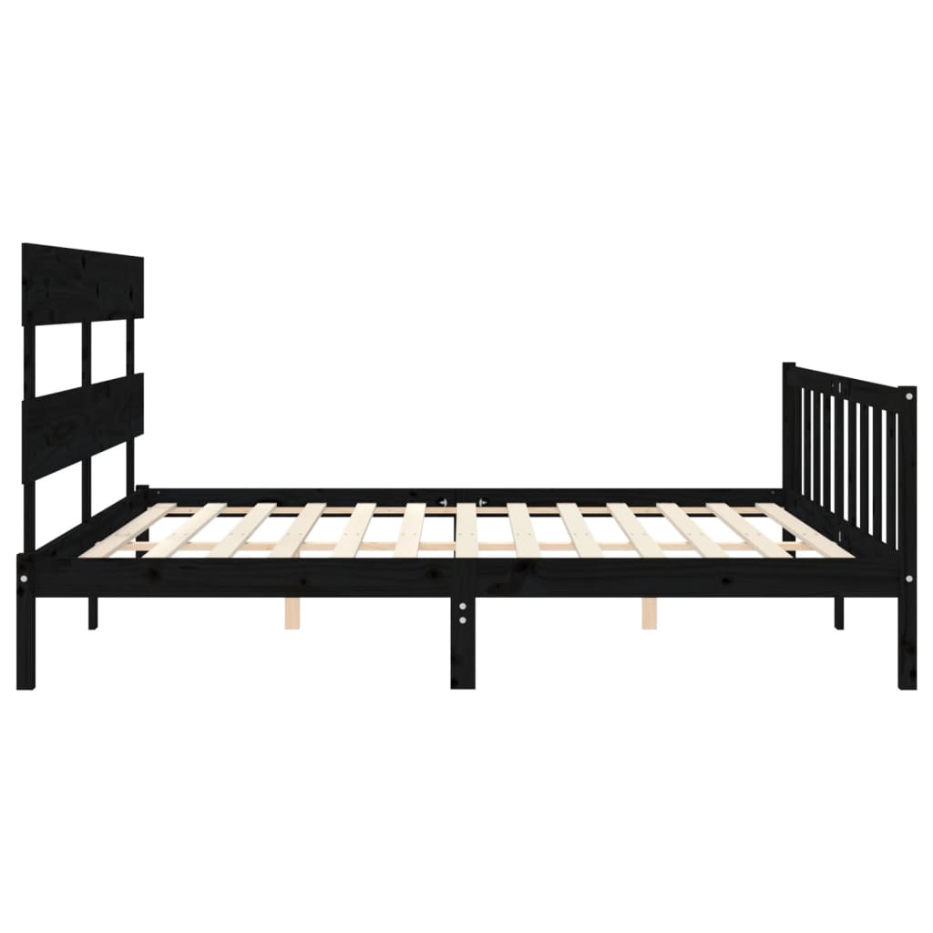 Okvir za krevet s uzglavljem crni 200 x 200 cm od masivnog drva