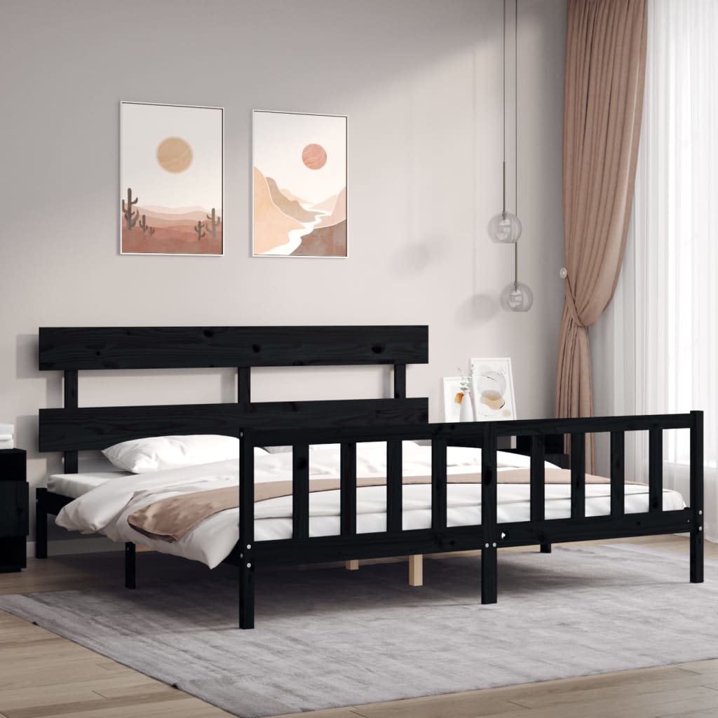 Okvir za krevet s uzglavljem crni 200 x 200 cm od masivnog drva