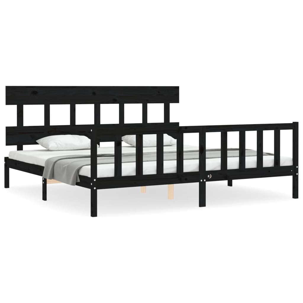 Okvir za krevet s uzglavljem crni 200 x 200 cm od masivnog drva