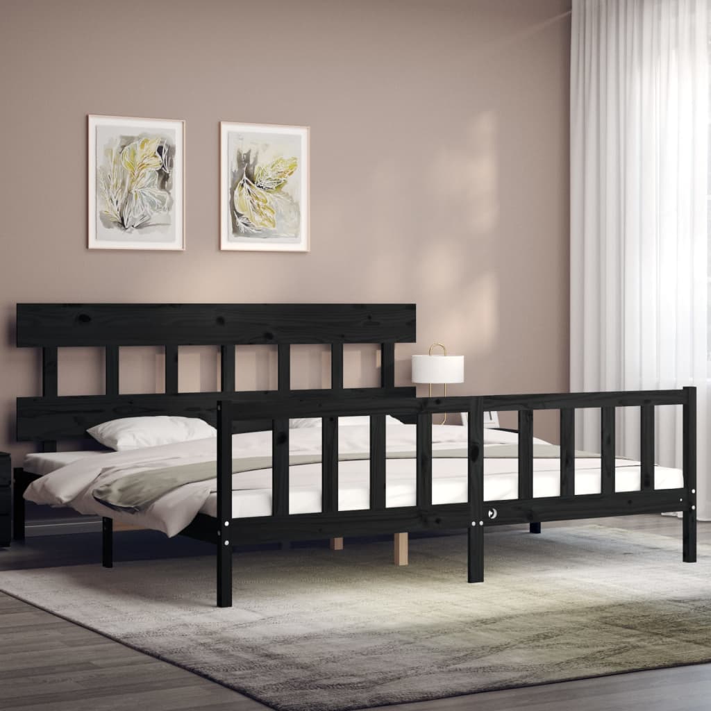 Okvir za krevet s uzglavljem crni 200 x 200 cm od masivnog drva