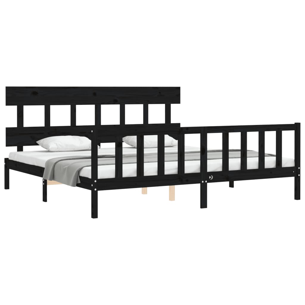 Okvir za krevet s uzglavljem crni 200 x 200 cm od masivnog drva