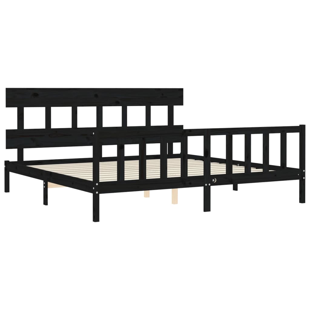 Okvir za krevet s uzglavljem crni 200 x 200 cm od masivnog drva