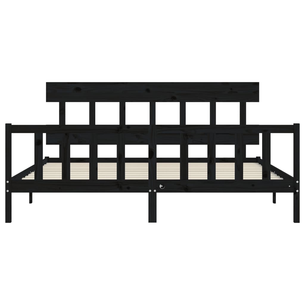 Okvir za krevet s uzglavljem crni 200 x 200 cm od masivnog drva