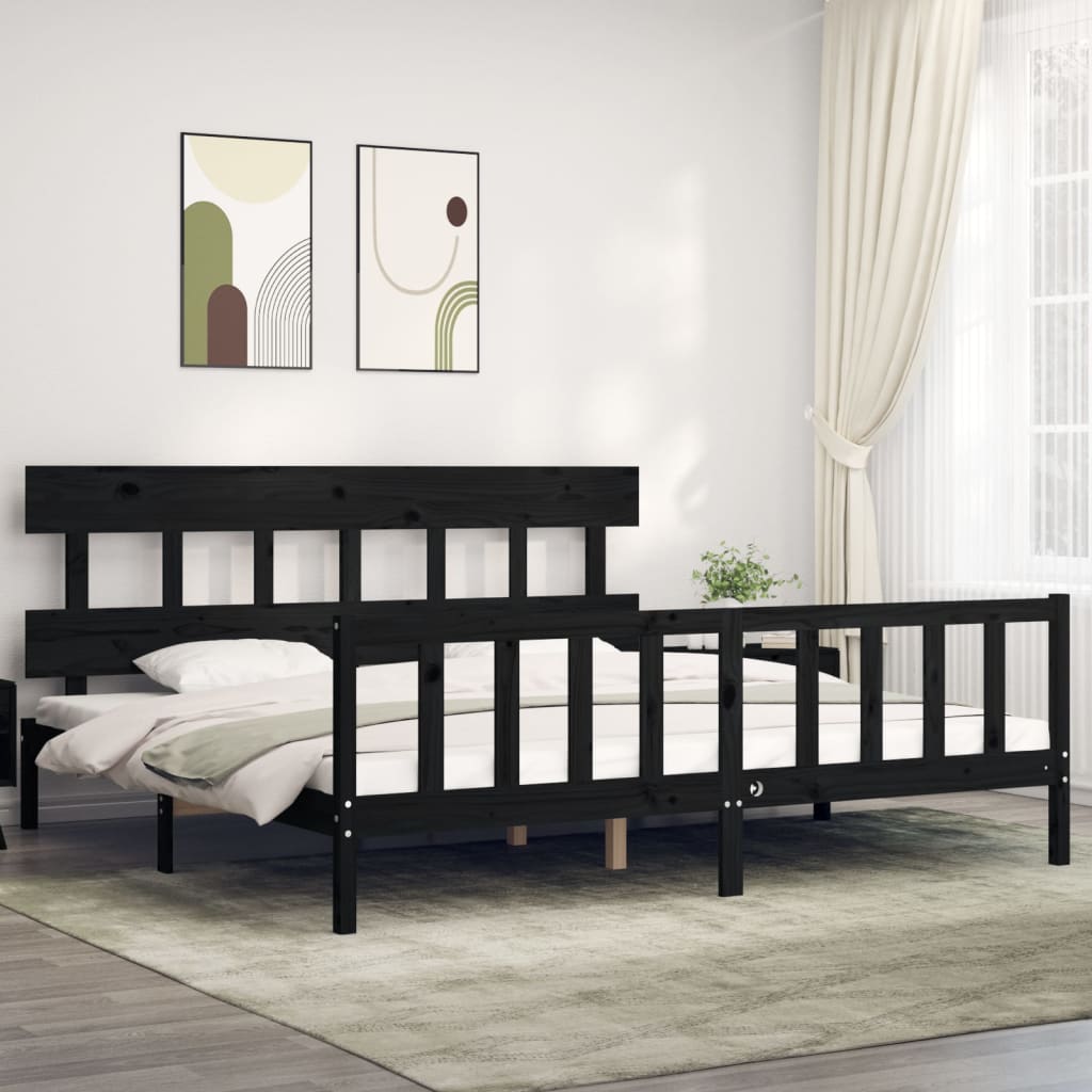 Okvir za krevet s uzglavljem crni 200 x 200 cm od masivnog drva
