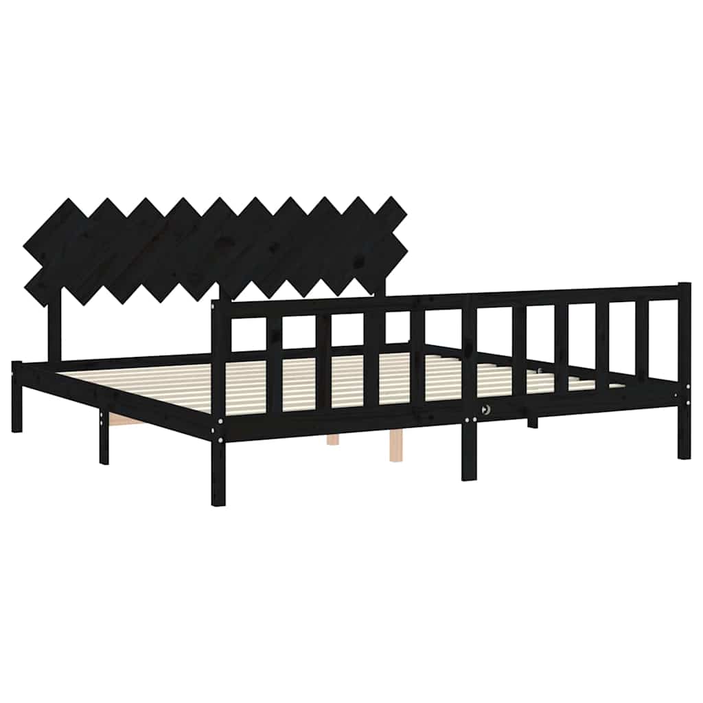 Okvir za krevet s uzglavljem crni 200 x 200 cm od masivnog drva