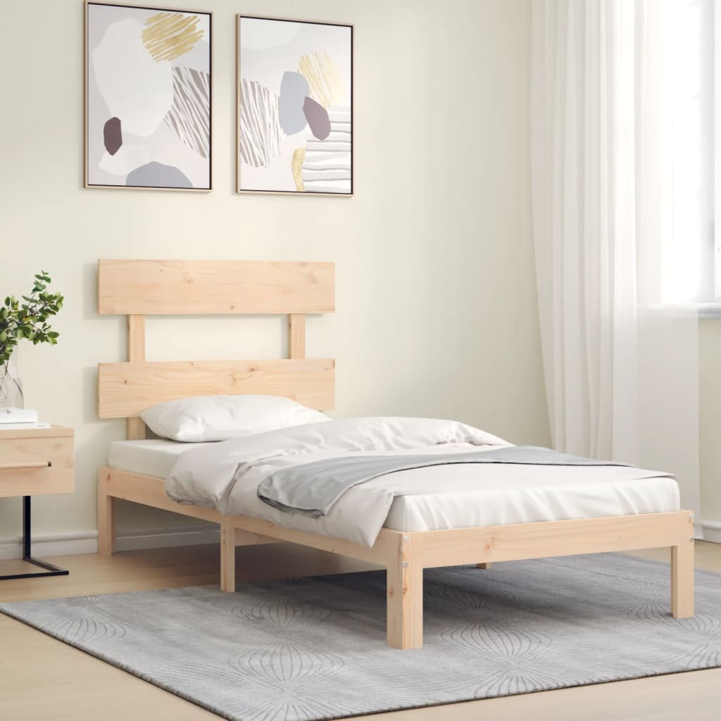 Okvir kreveta s uzglavljem mali jednokrevetni masivno drvo
