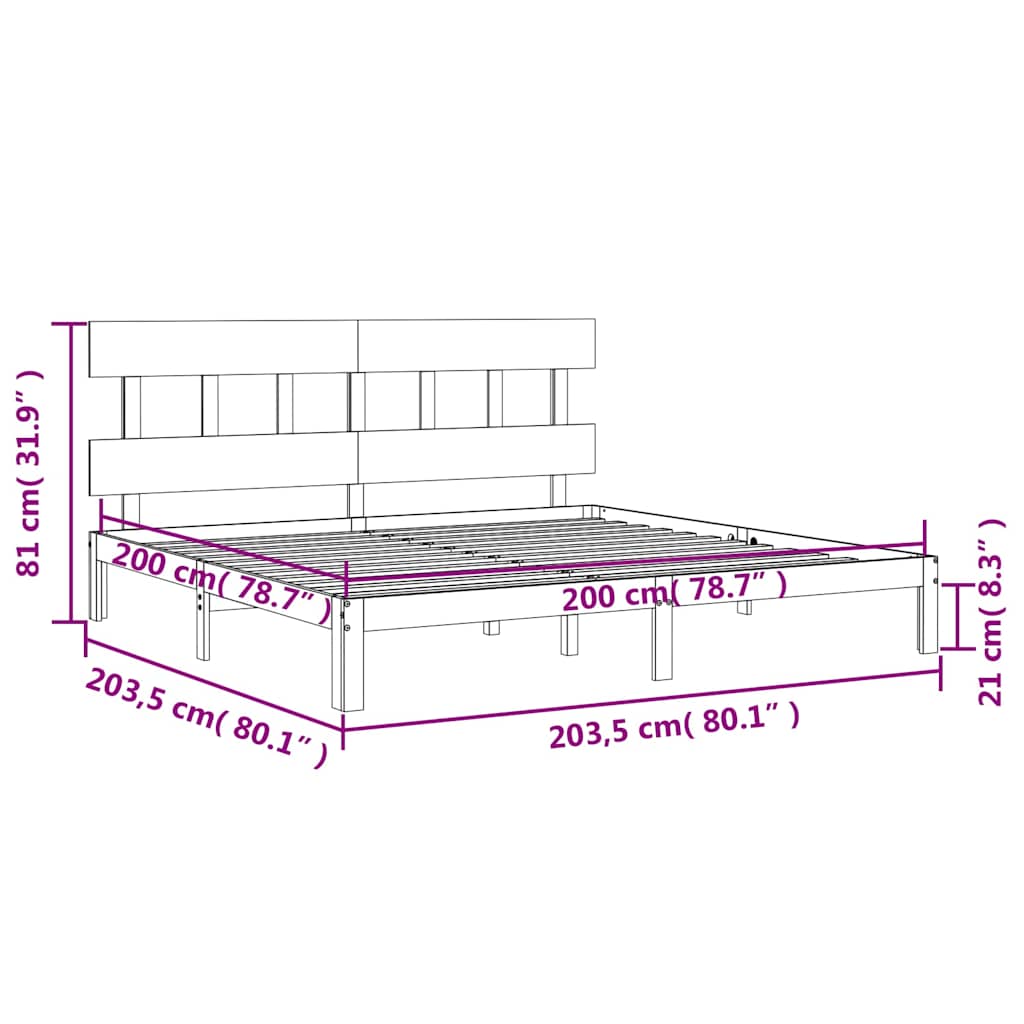 Okvir za krevet s uzglavljem sivi 200 x 200 cm od masivnog drva