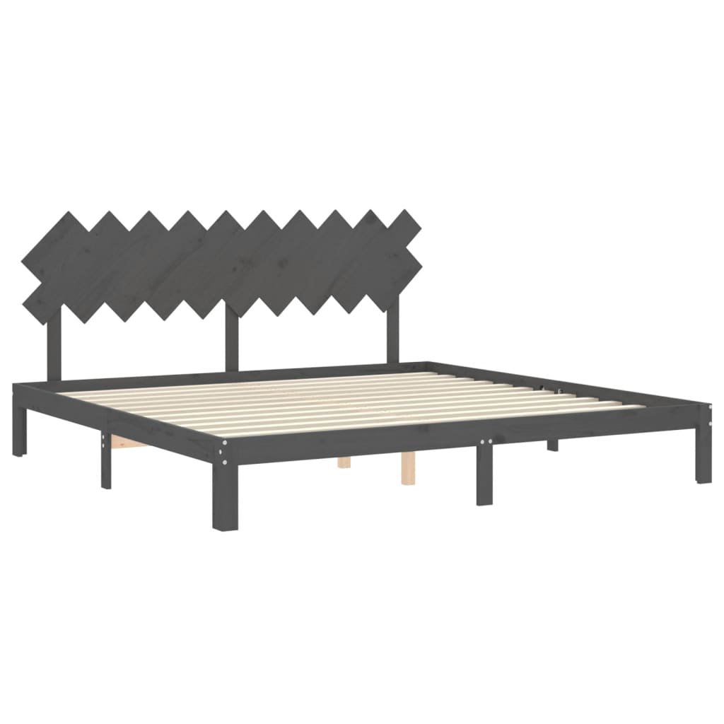 Okvir za krevet s uzglavljem sivi 200 x 200 cm od masivnog drva