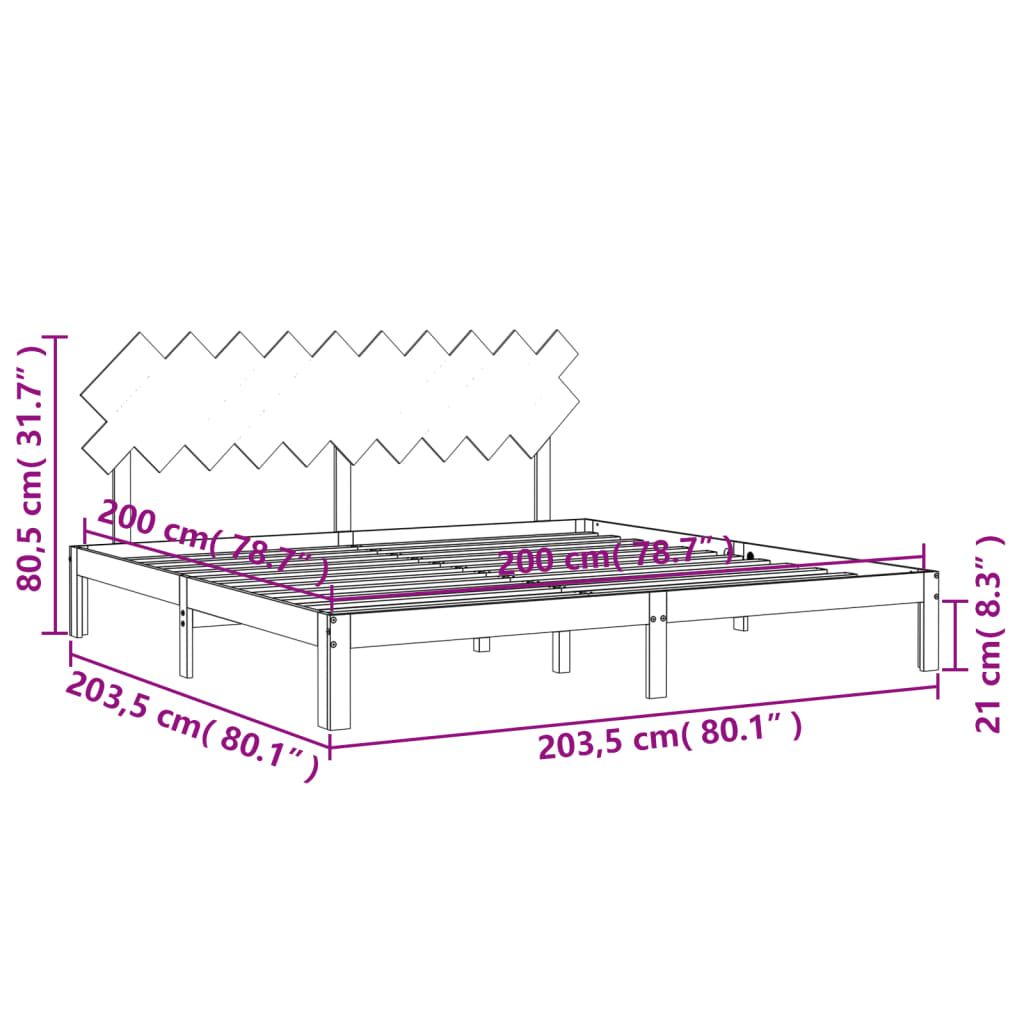 Okvir kreveta s uzglavljem boja meda 200x200cm od masivnog drva