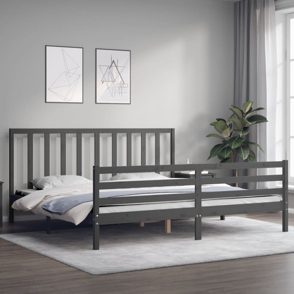 Okvir za krevet s uzglavljem sivi 200 x 200 cm od masivnog drva