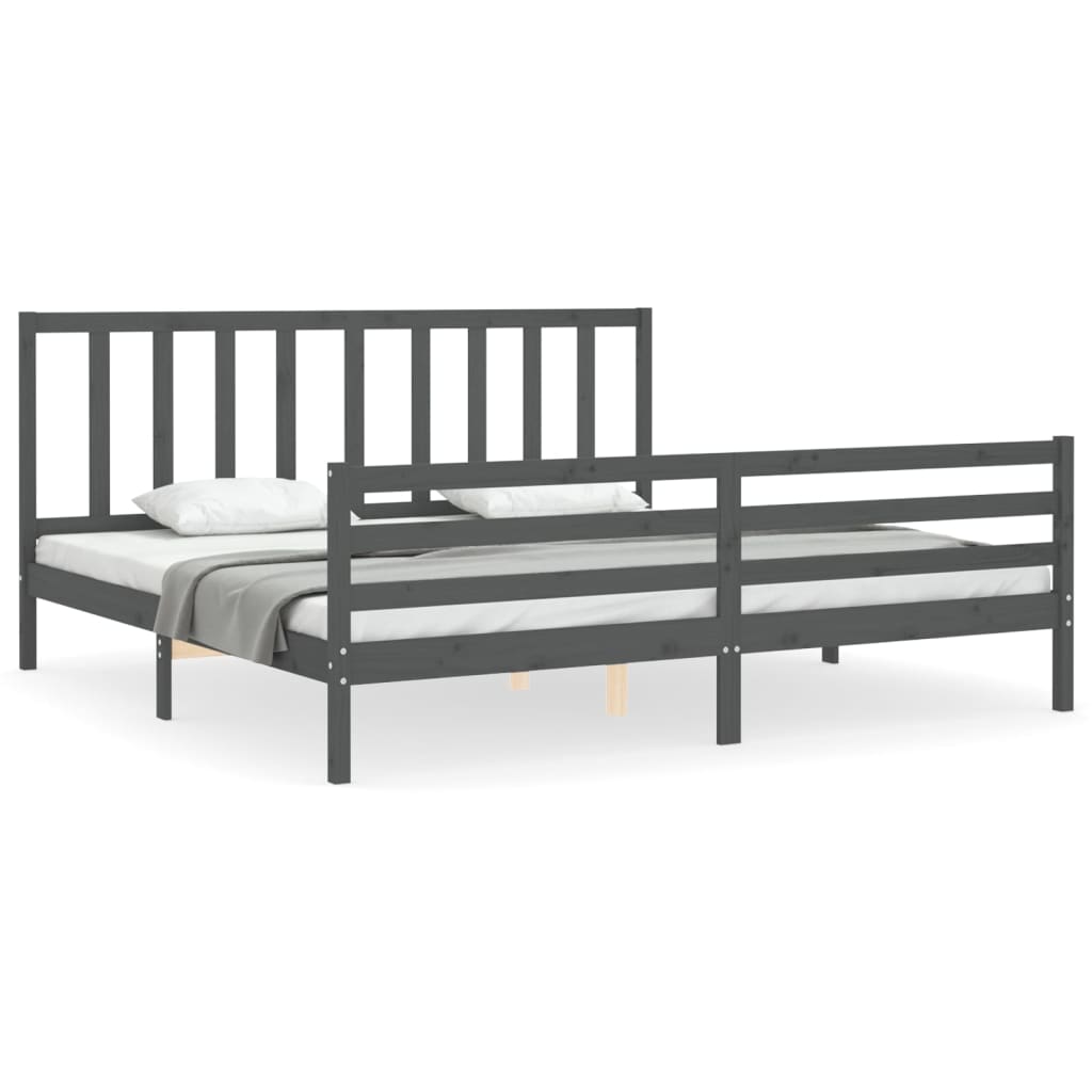 Okvir za krevet s uzglavljem sivi 200 x 200 cm od masivnog drva