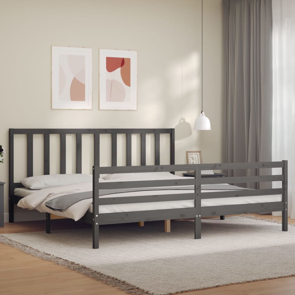 Okvir za krevet s uzglavljem sivi 200 x 200 cm od masivnog drva