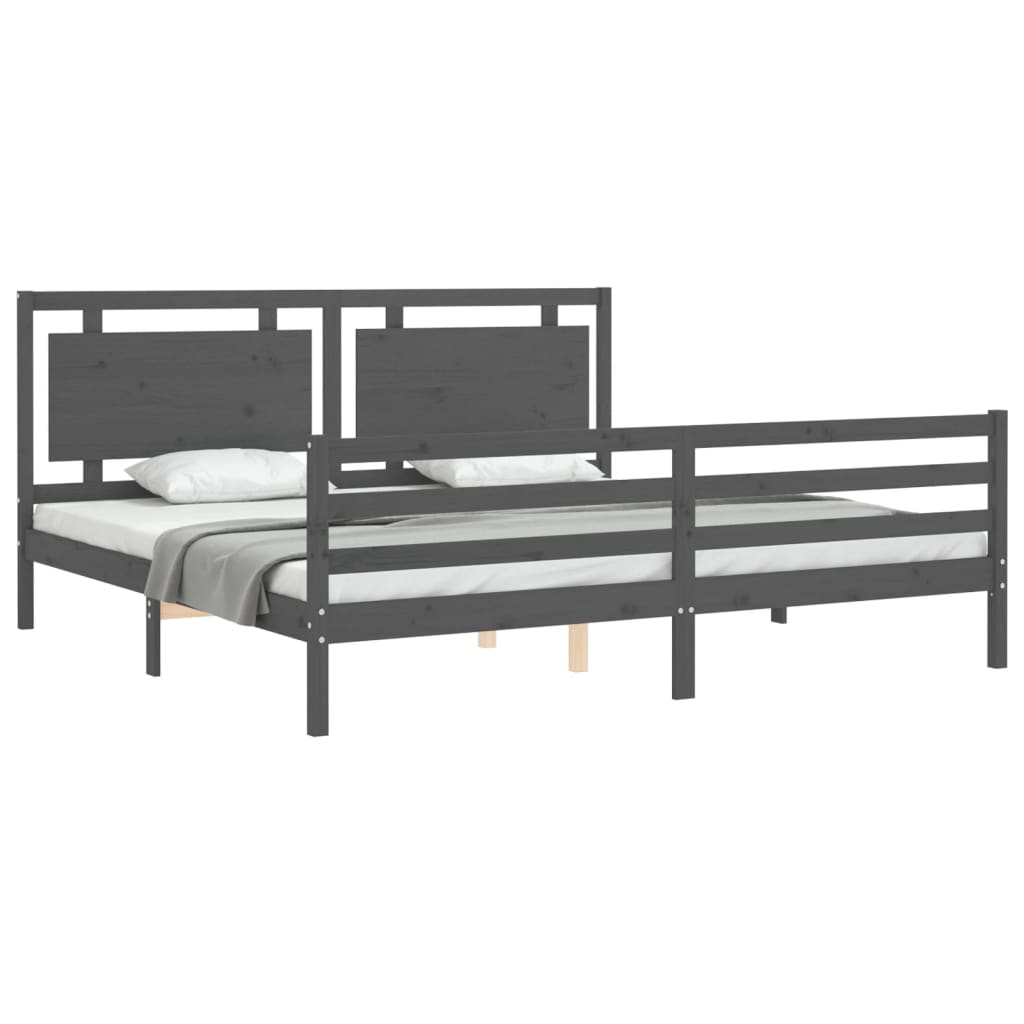 Okvir za krevet s uzglavljem sivi 200 x 200 cm od masivnog drva