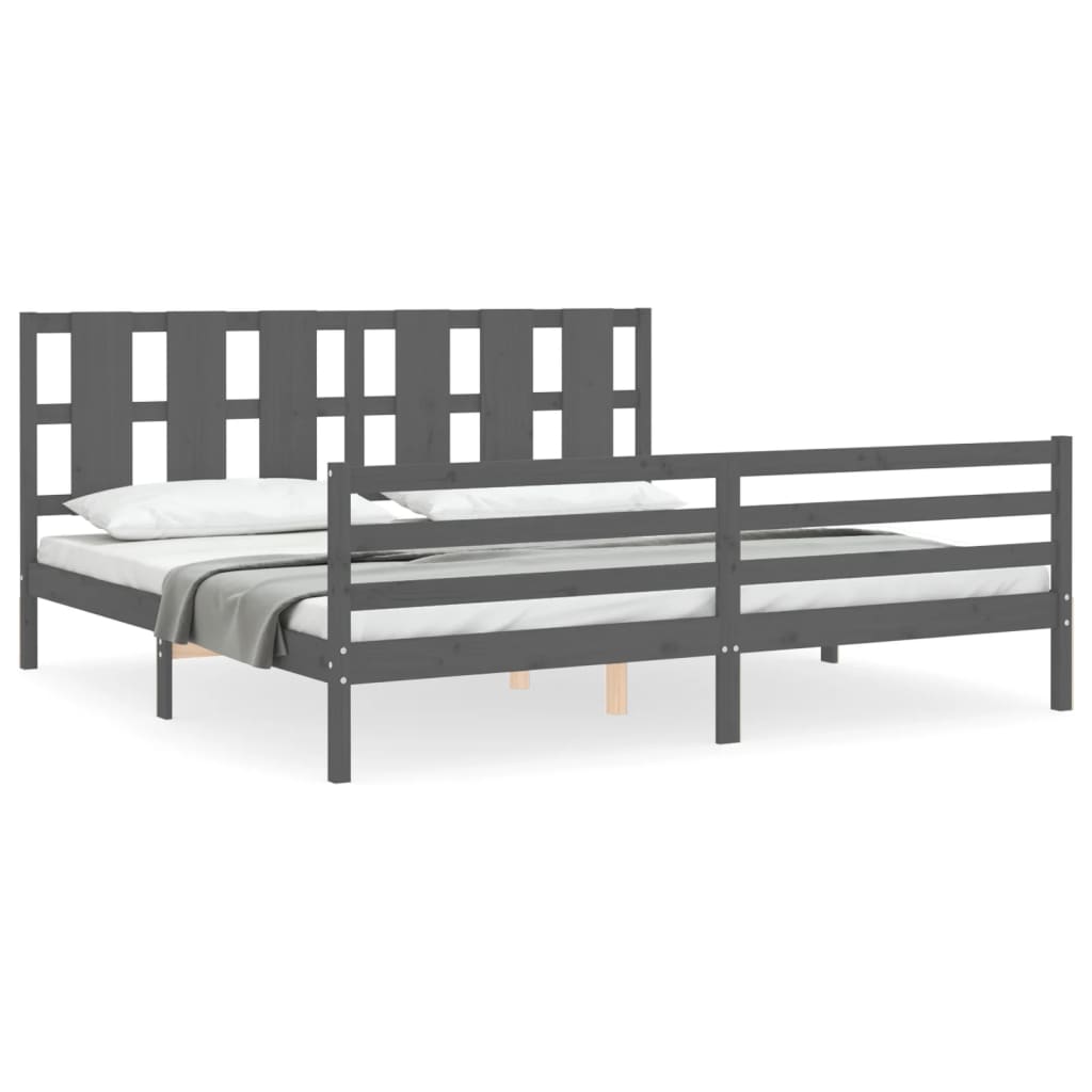 Okvir za krevet s uzglavljem sivi 200 x 200 cm od masivnog drva