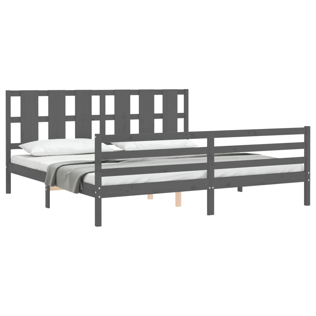 Okvir za krevet s uzglavljem sivi 200 x 200 cm od masivnog drva