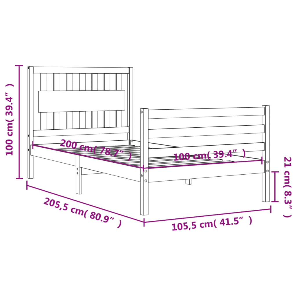 Okvir za krevet s uzglavljem 100x200 cm od masivnog drva
