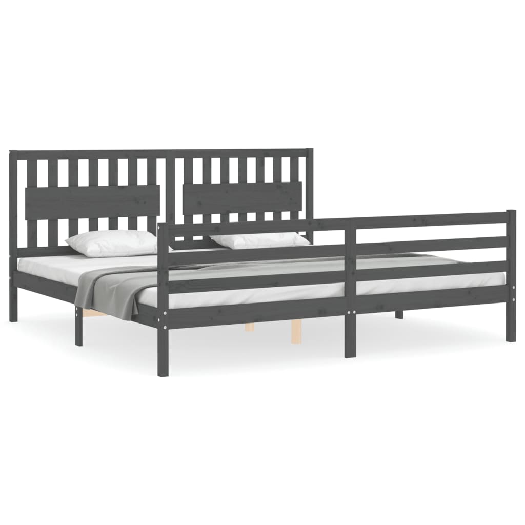 Okvir za krevet s uzglavljem sivi 200 x 200 cm od masivnog drva