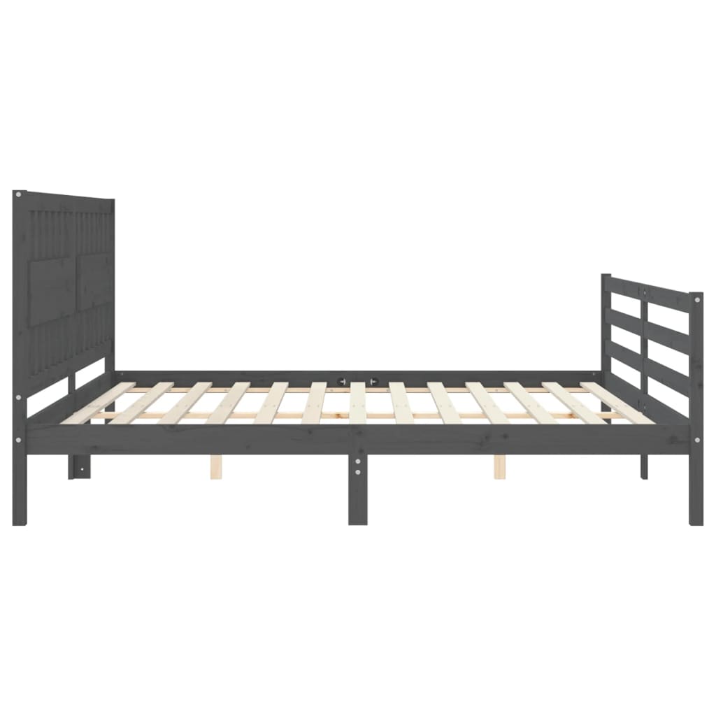 Okvir za krevet s uzglavljem sivi 200 x 200 cm od masivnog drva